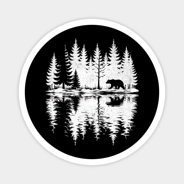 Bear Silhouette Forest Reflection Design Magnet by Designed By Marty